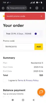 TRYFROXY15 coupon verification screenshot