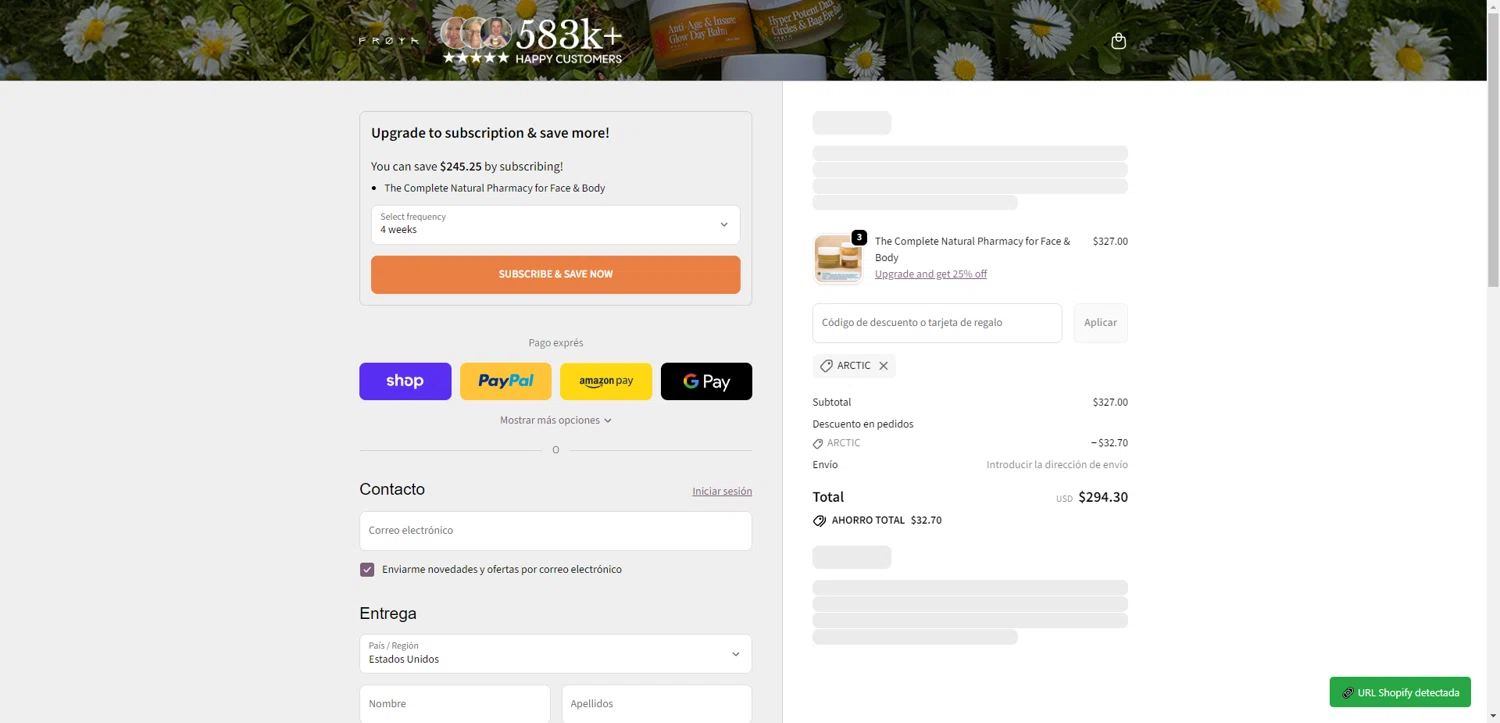 Frøya Organics promo code screenshot showing code ARCTIC applied at Frøya Organics checkout page. Uploaded by SimplyCodes community member CrownWhiz8114 on Dec 30, 2025