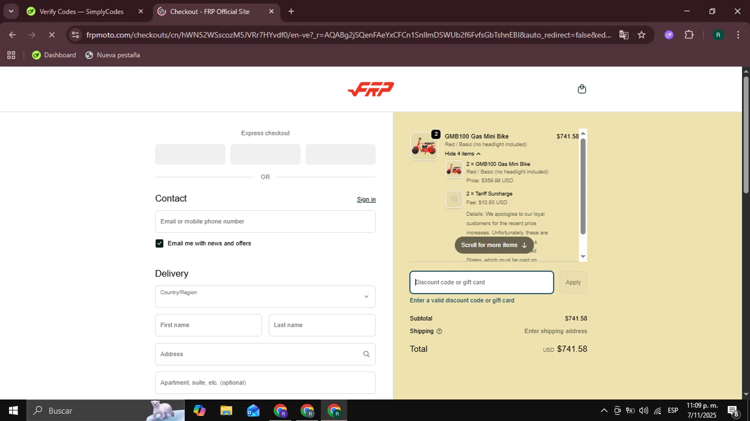 FRP discount code screenshot showing code CookiemamaMB40 applied at FRP checkout page. Uploaded by SimplyCodes community member Coneflavols on Nov 8, 2025