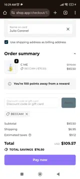 BECCAM coupon verification screenshot
