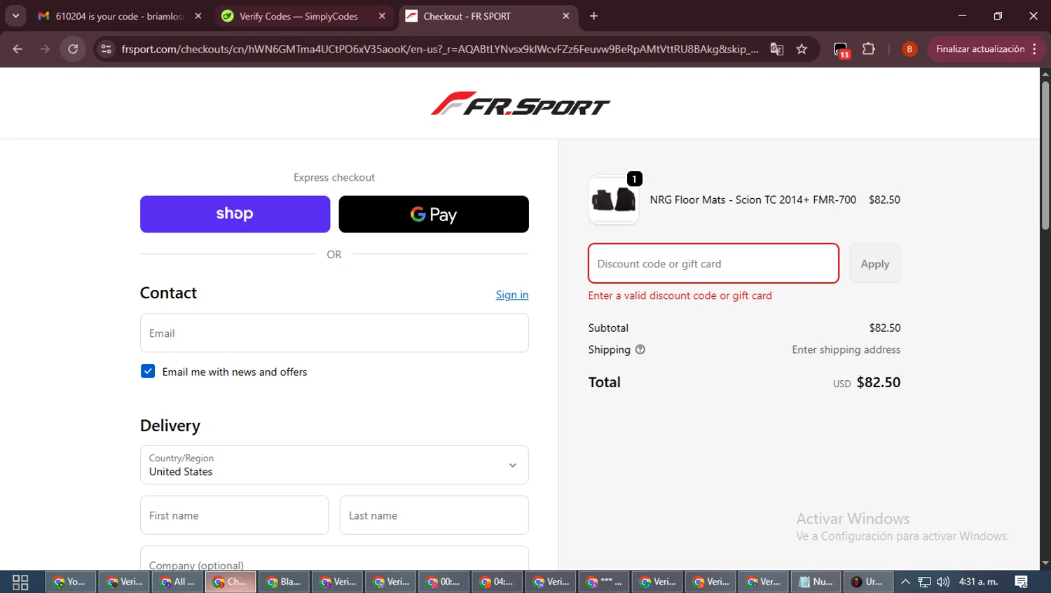 FRSport promo code screenshot showing code LE71LU applied at FRSport checkout page. Uploaded by SimplyCodes community member DiscountExpert6435 on Dec 10, 2025
