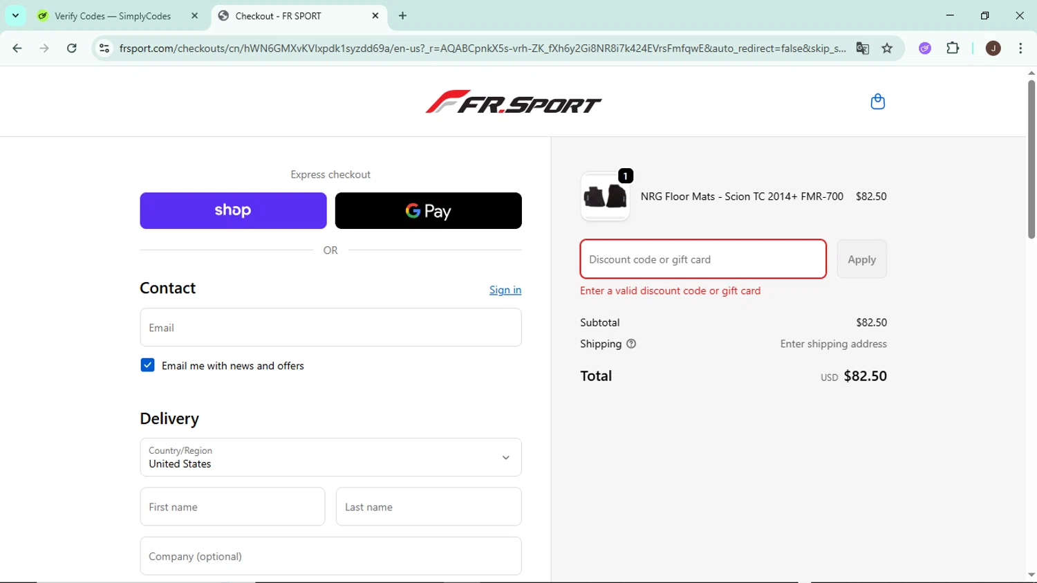 FRSport promo code screenshot showing code LE71LU applied at FRSport checkout page. Uploaded by SimplyCodes community member LegendaryAce8627 on Dec 10, 2025