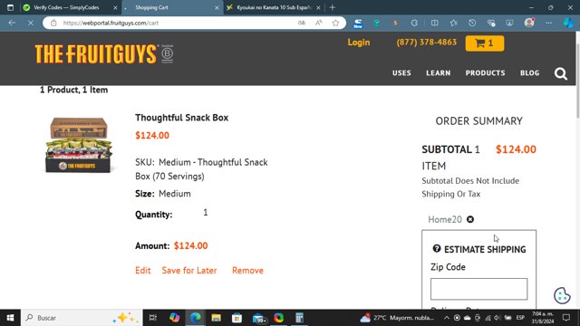 FruitGuys checkout page showing FruitGuys promo code box | Screenshot taken by SimplyCodes community member on Aug 31, 2024
