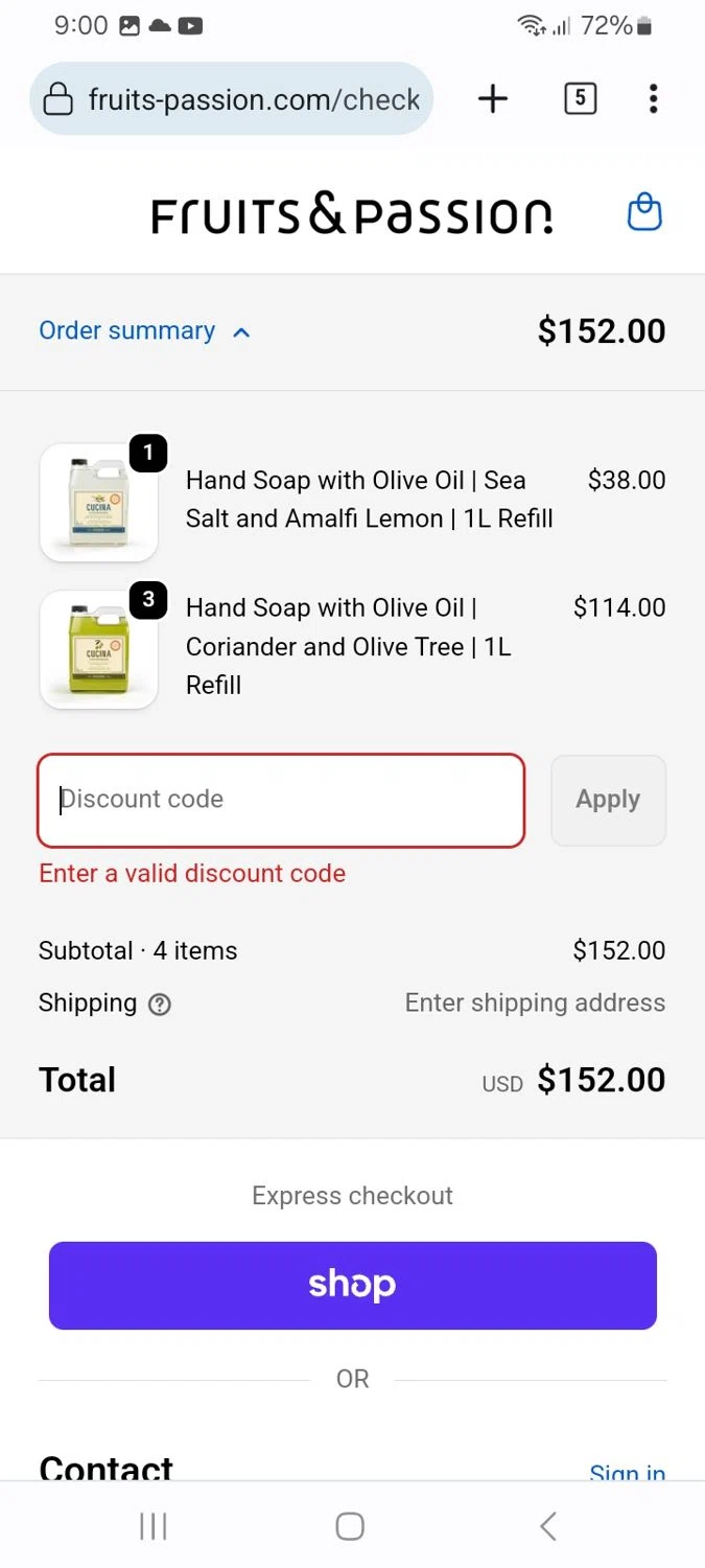 Fruits & Passion promo code screenshot showing code COMEBACK15 applied at Fruits & Passion checkout page. Uploaded by SimplyCodes community member ScanMaverick9378 on Nov 9, 2025