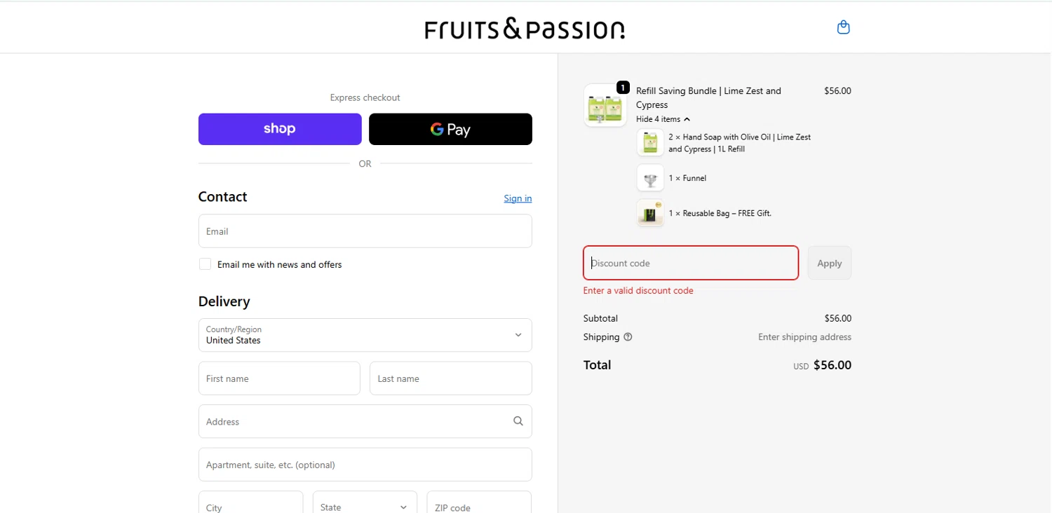 Fruits & Passion promo code screenshot showing code LIMITED10 applied at Fruits & Passion checkout page. Uploaded by SimplyCodes community member IronHorse on Dec 29, 2025