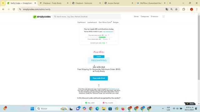 Fruity Booty checkout page showing Fruity Booty discount code box | Screenshot taken by SimplyCodes community member on Nov 16, 2024