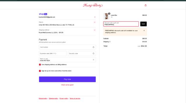 Fruity Booty checkout page showing Fruity Booty discount code box | Screenshot taken by SimplyCodes community member on Nov 30, 2024