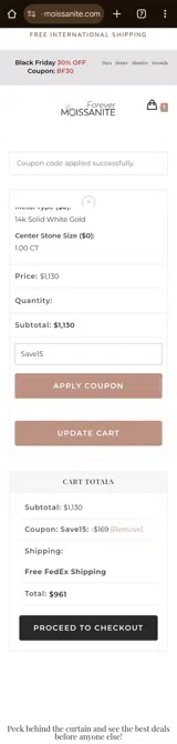 Save15 coupon verification screenshot