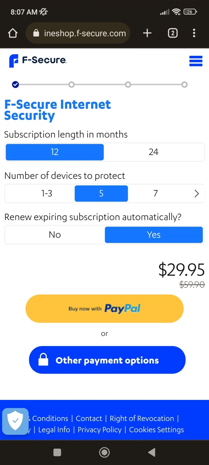 F-Secure checkout page showing F-Secure promo code box | Screenshot taken by SimplyCodes community member on Mar 11, 2023