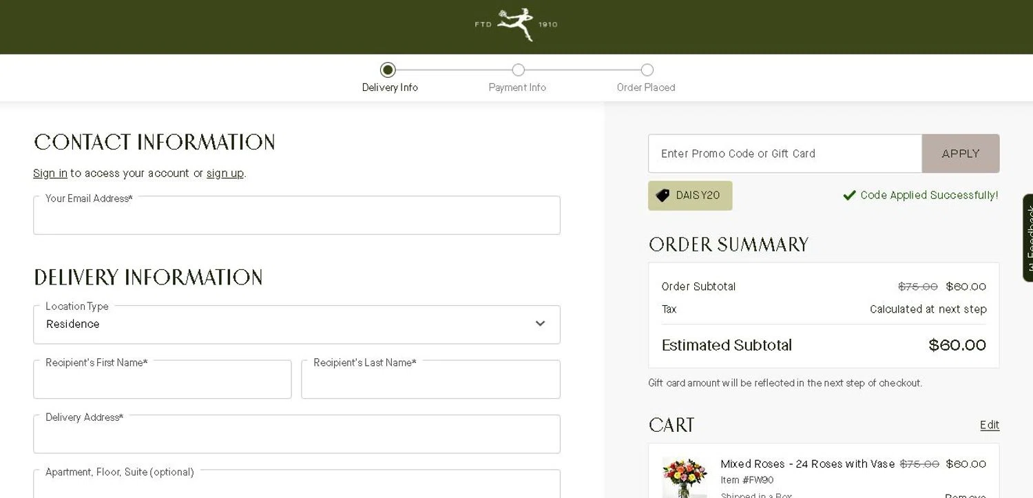 where to use FTD promo code box