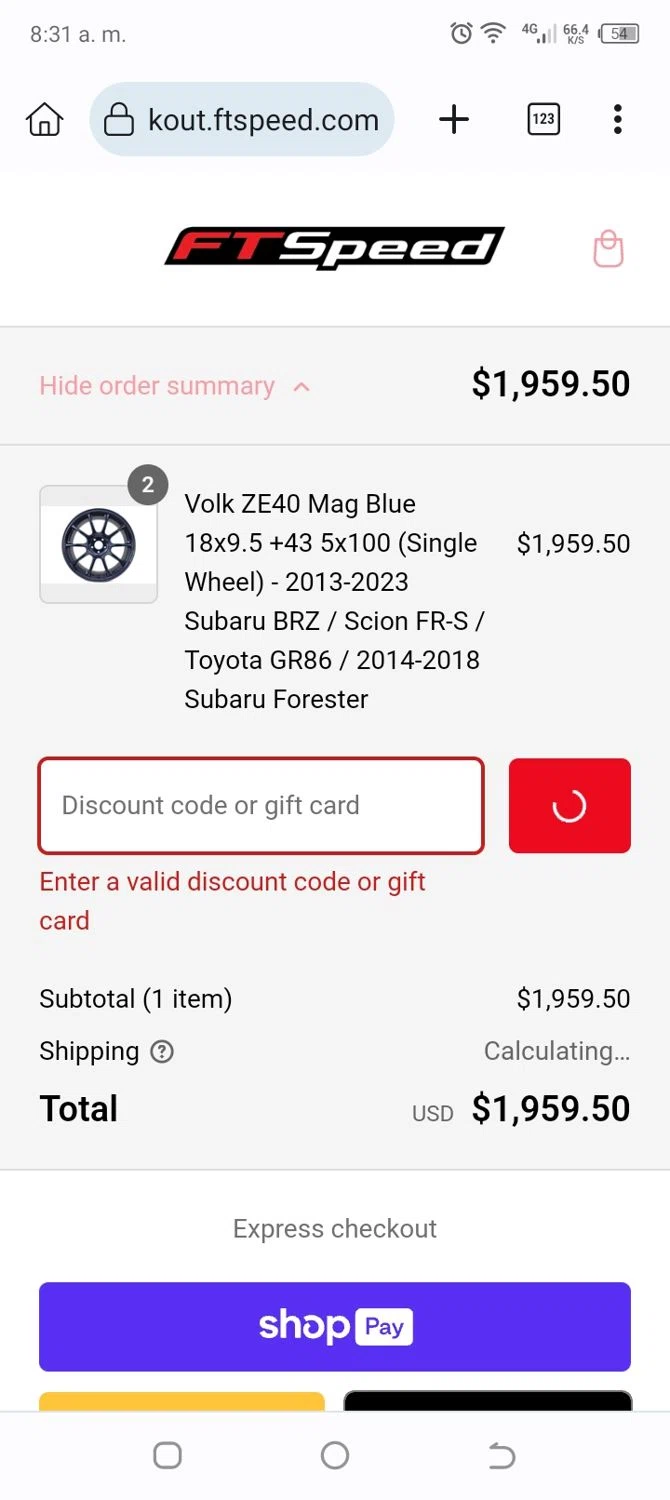 where to use Ft86speedfactory promo code box