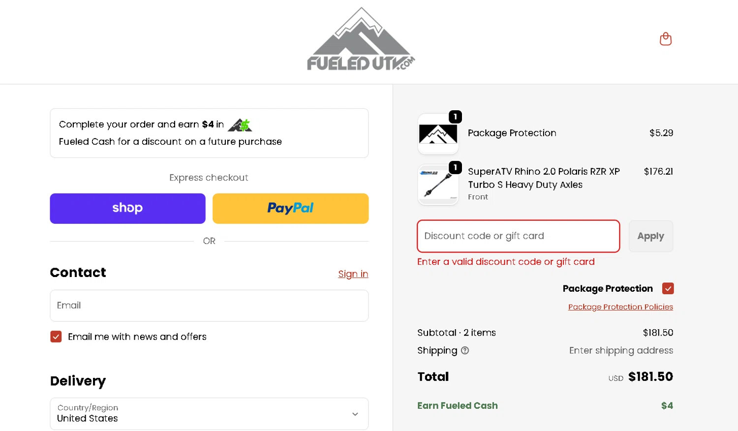 FueledUTV promo code screenshot showing code FUELEDFAM applied at FueledUTV checkout page. Uploaded by SimplyCodes community member BargainPhoenix231 on Nov 28, 2025