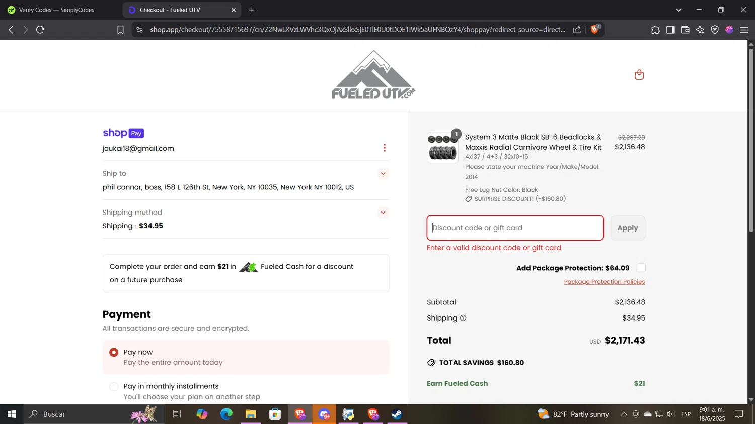 FueledUTV promo code screenshot showing code dadbod10 applied at FueledUTV checkout page. Uploaded by SimplyCodes community member CocuydePenca on Jun 18, 2025