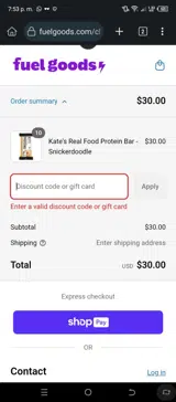 Fuel Goods coupon verification screenshot