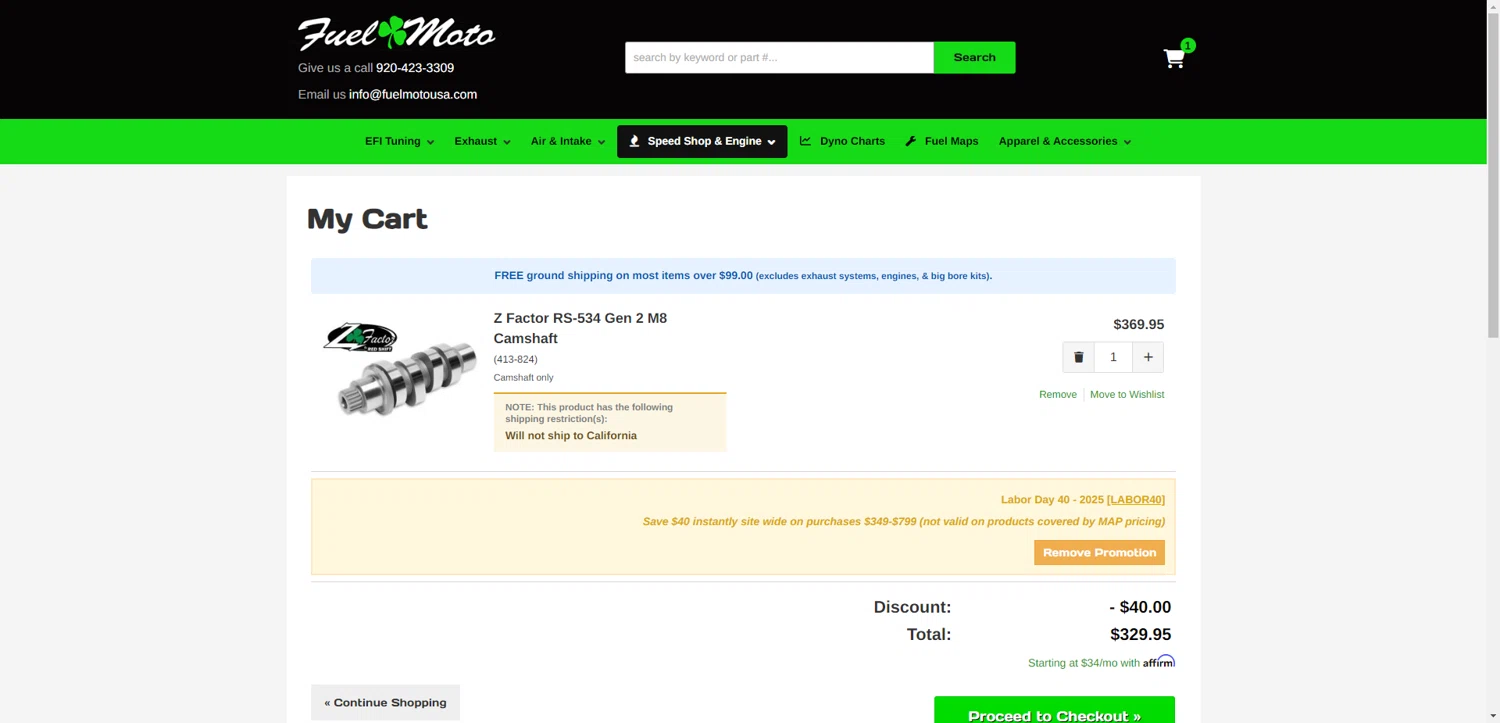Fuel Moto checkout page showing Fuel Moto promo code box | Screenshot taken by SimplyCodes community member on Aug 29, 2025