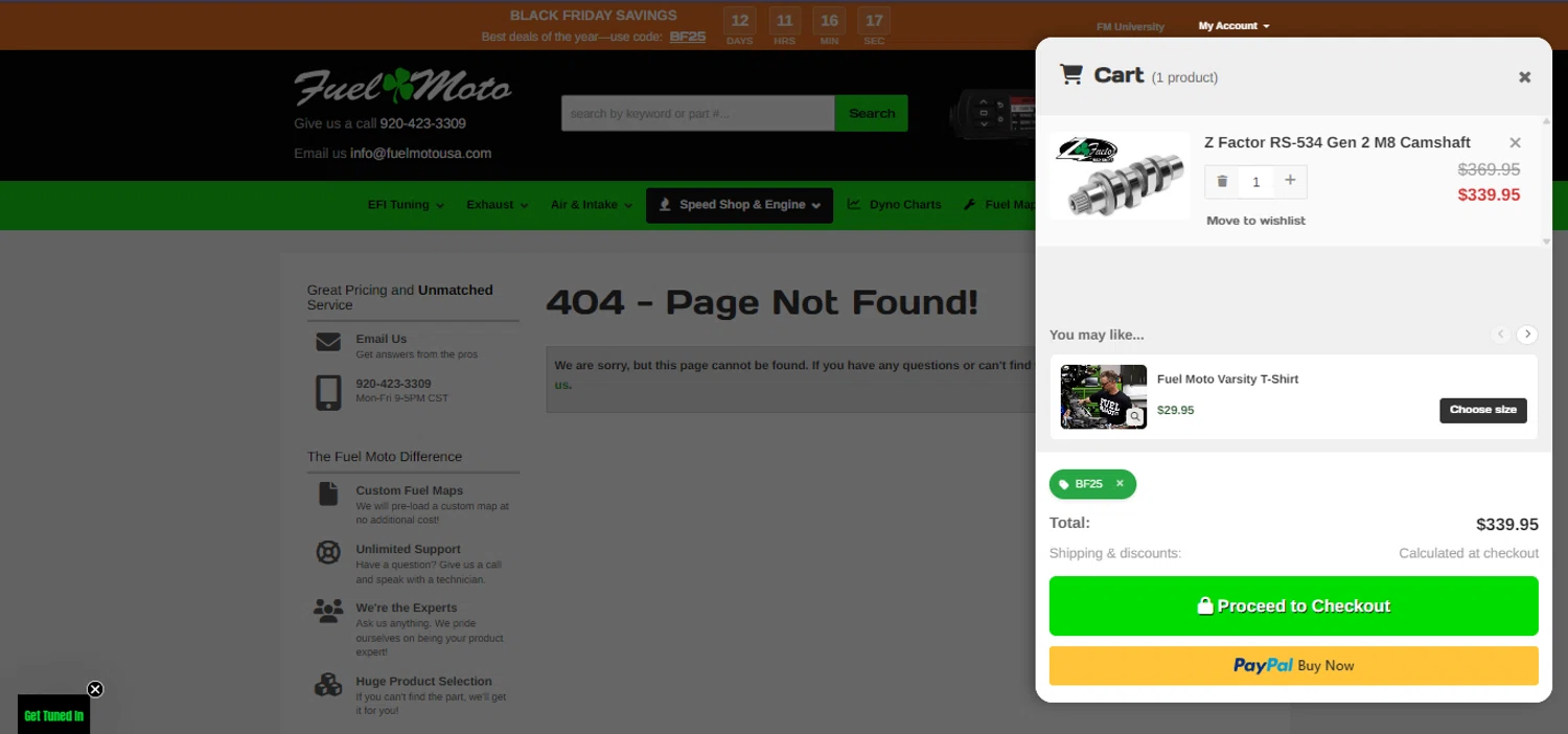 Fuel Moto promo code screenshot showing code BF25 applied at Fuel Moto checkout page. Uploaded by SimplyCodes community member BonusCollector7885 on Nov 26, 2025