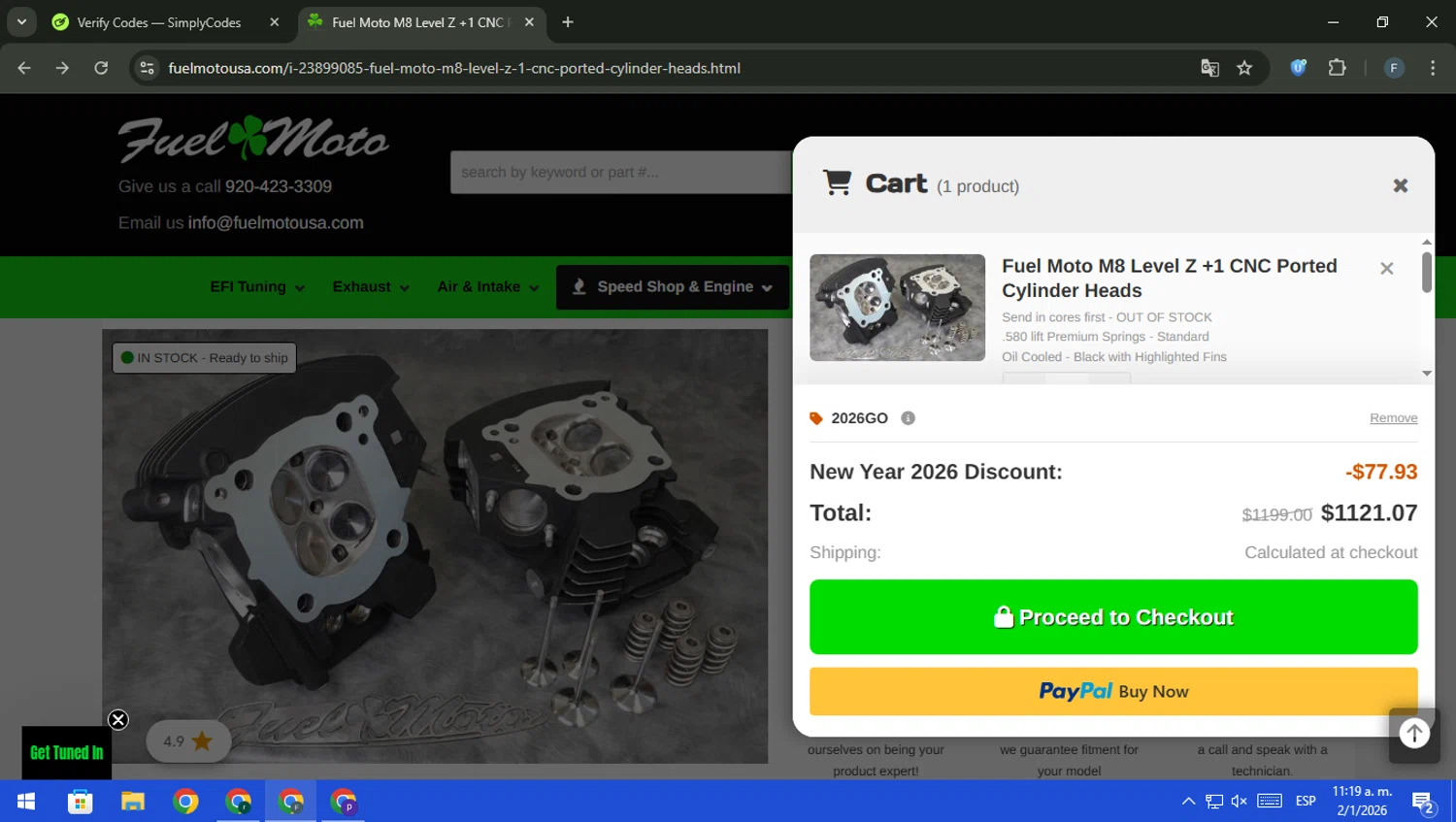 Fuel Moto checkout page showing Fuel Moto promo code box | Screenshot taken by SimplyCodes community member on Jan 2, 2026