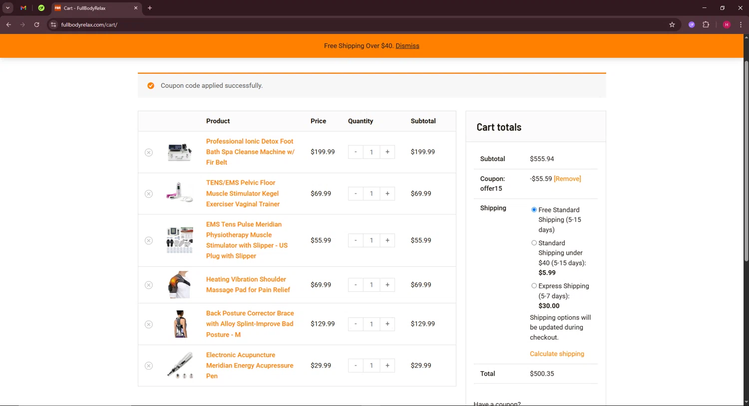 FullBodyRelax checkout page showing FullBodyRelax promo code box | Screenshot taken by SimplyCodes community member on Jun 16, 2025