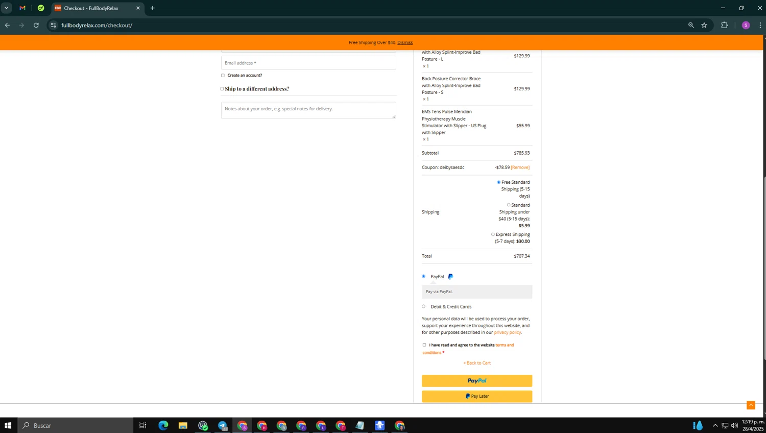 FullBodyRelax promo code screenshot showing code DEIBYSaesdc applied at FullBodyRelax checkout page. Uploaded by SimplyCodes community member tinkle_tinkle on Apr 28, 2025