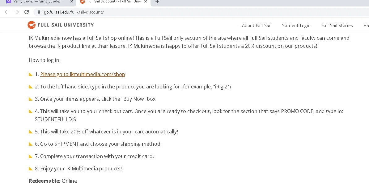 where to use Full Sail University promo code box