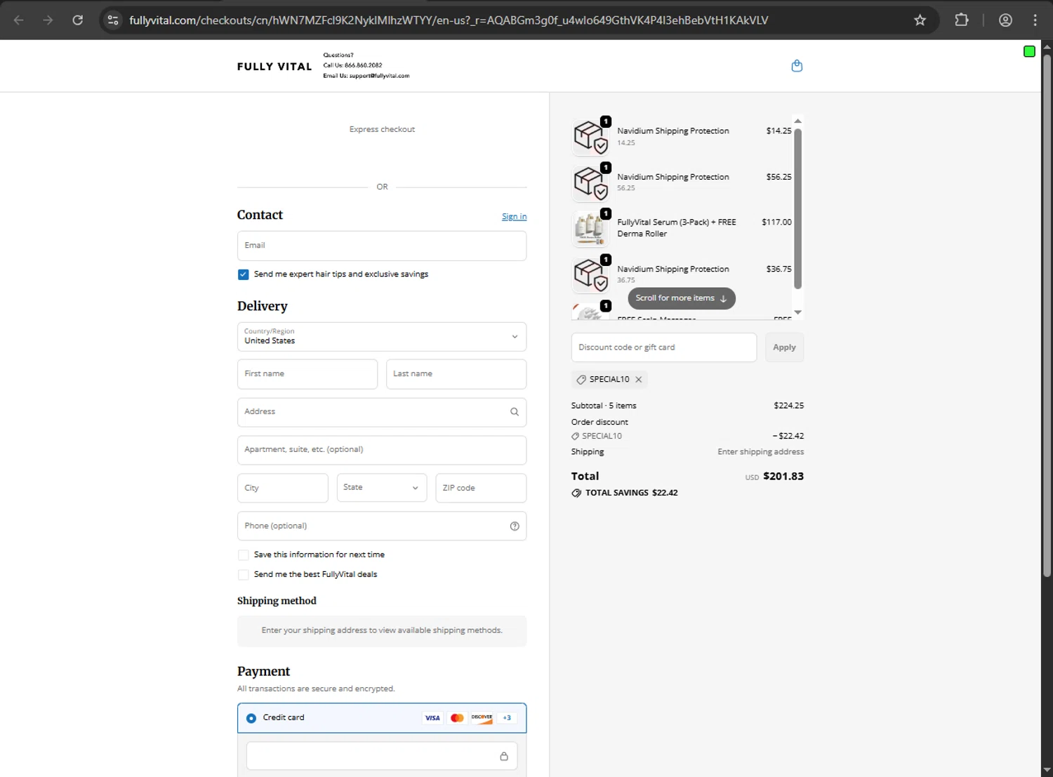 FullyVital checkout page showing FullyVital promo code box | Screenshot taken by SimplyCodes community member on Jan 8, 2026