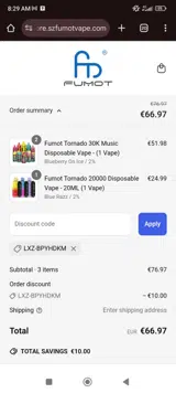 Fumot coupon verification screenshot