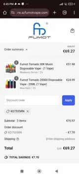 Fumot coupon verification screenshot