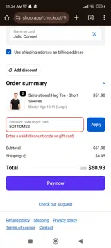 BOTTOMS2 coupon verification screenshot