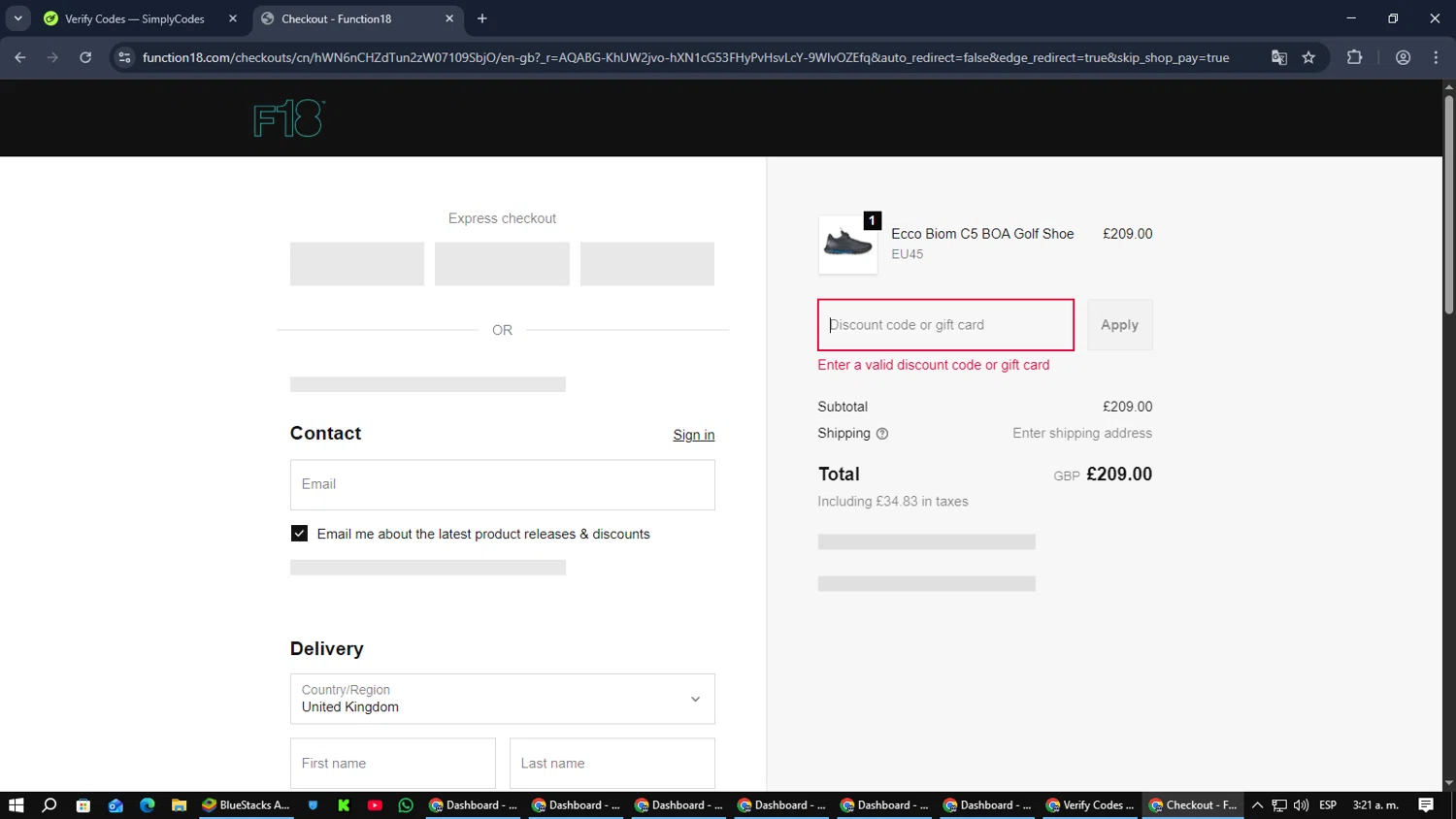 Function 18 discount code screenshot showing code XMAS10 applied at Function 18 checkout page. Uploaded by SimplyCodes community member Cynoxx on Dec 24, 2025