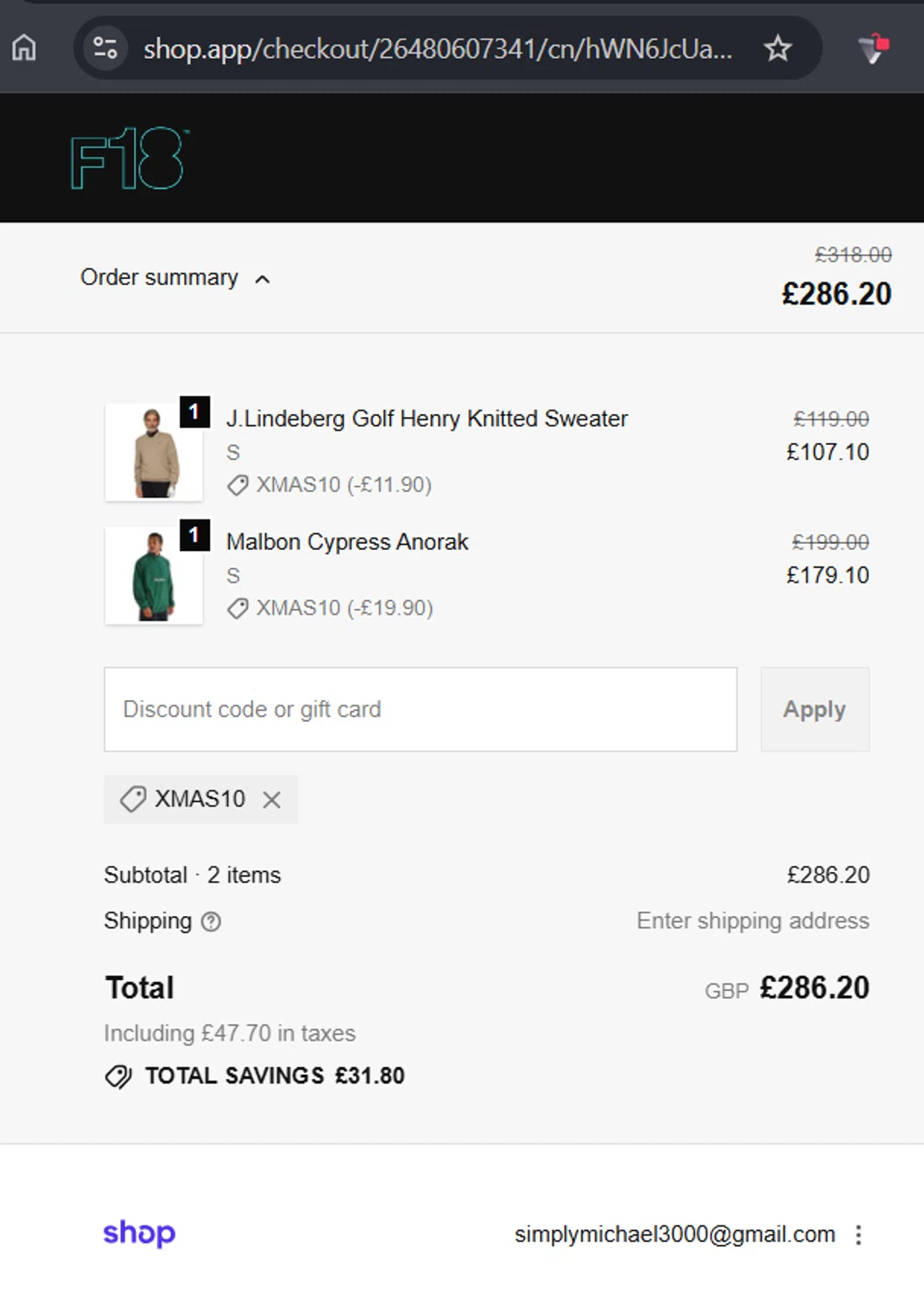 Function 18 checkout page showing Function 18 discount code box | Screenshot taken by SimplyCodes community member on Dec 11, 2025