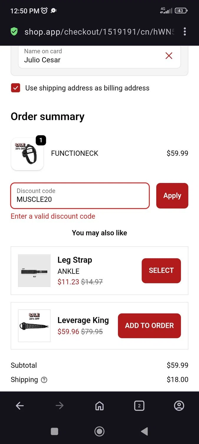 Functional Patterns discount code screenshot showing code MUSCLE20 applied at Functional Patterns checkout page. Uploaded by SimplyCodes community member JulesCrnel on Nov 30, 2025