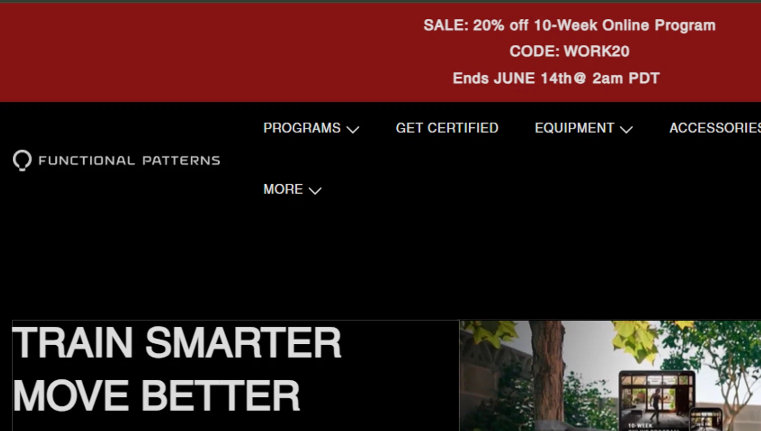 Functional Patterns promo code screenshot showing code WORK20 applied at Functional Patterns checkout page. Uploaded by SimplyCodes community member josemiguelaponte on Jun 14, 2026