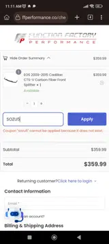 Function Factory Performance coupon verification screenshot