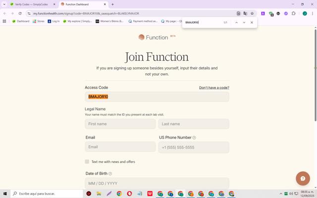 Function Health checkout page showing Function Health promo code box | Screenshot taken by SimplyCodes community member on Sep 12, 2025