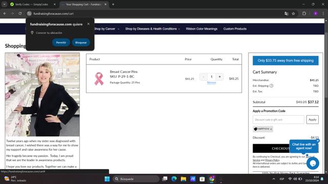 Fundraising For A Cause checkout page showing Fundraising For A Cause promo code box | Screenshot taken by SimplyCodes community member on Oct 23, 2024