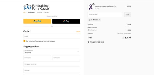Fundraising For A Cause checkout page showing Fundraising For A Cause promo code box | Screenshot taken by SimplyCodes community member on Nov 15, 2024