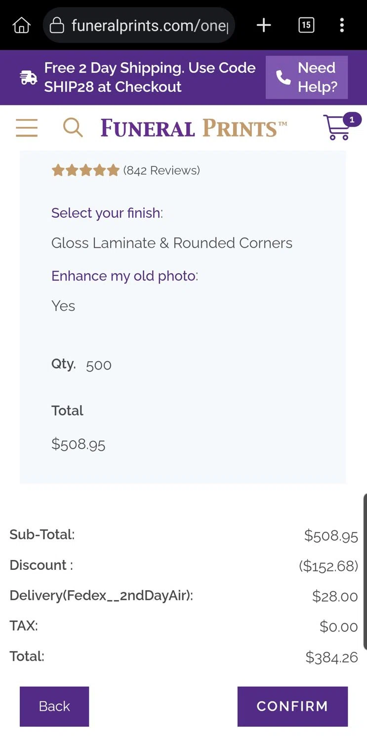 Funeral Prints discount code screenshot showing code COMBO applied at Funeral Prints checkout page. Uploaded by SimplyCodes community member Carloslvz on May 25, 2025