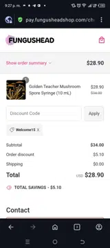 Welcome15 coupon verification screenshot