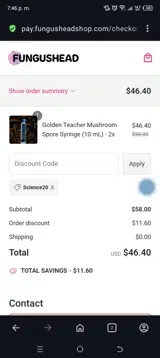 Science20 coupon verification screenshot