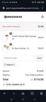 Fungus15 coupon verification screenshot