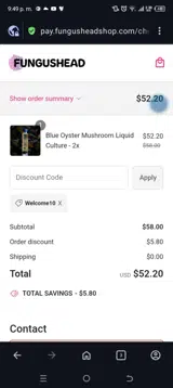 Welcome10 coupon verification screenshot