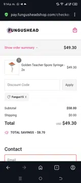 Fungus15 coupon verification screenshot