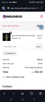 Welcome10 coupon verification screenshot