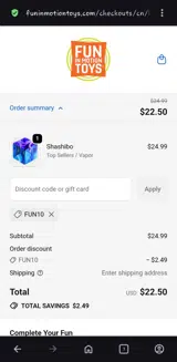 FUN10 coupon verification screenshot