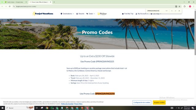 Funjet checkout page showing Funjet promo code box | Screenshot taken by SimplyCodes community member on Mar 29, 2025
