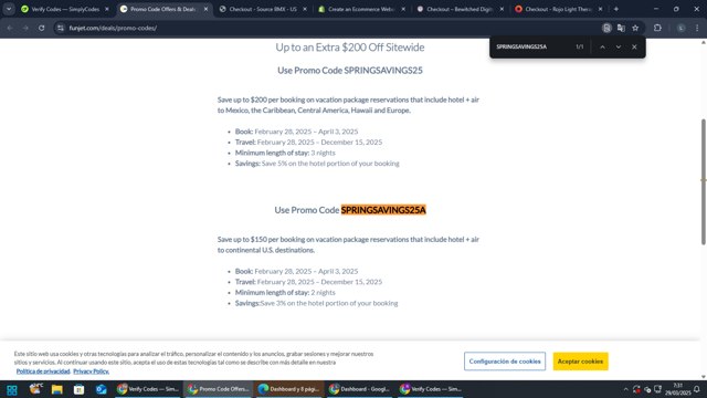 Funjet checkout page showing Funjet promo code box | Screenshot taken by SimplyCodes community member on Mar 29, 2025