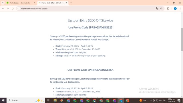 Funjet checkout page showing Funjet promo code box | Screenshot taken by SimplyCodes community member on Mar 18, 2025