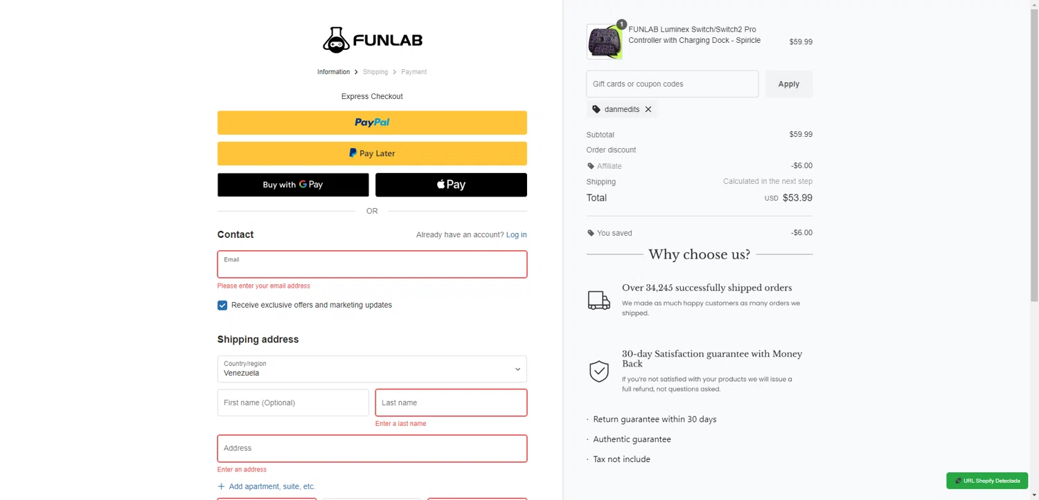 FUNLAB discount code screenshot showing code DANMEDITS applied at FUNLAB checkout page. Uploaded by SimplyCodes community member CodeGuardian5312 on Dec 2, 2025
