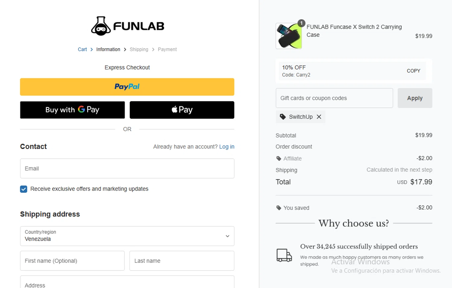 FUNLAB discount code screenshot showing code SWITCHUP applied at FUNLAB checkout page. Uploaded by SimplyCodes community member Gary_23 on Jul 23, 2025