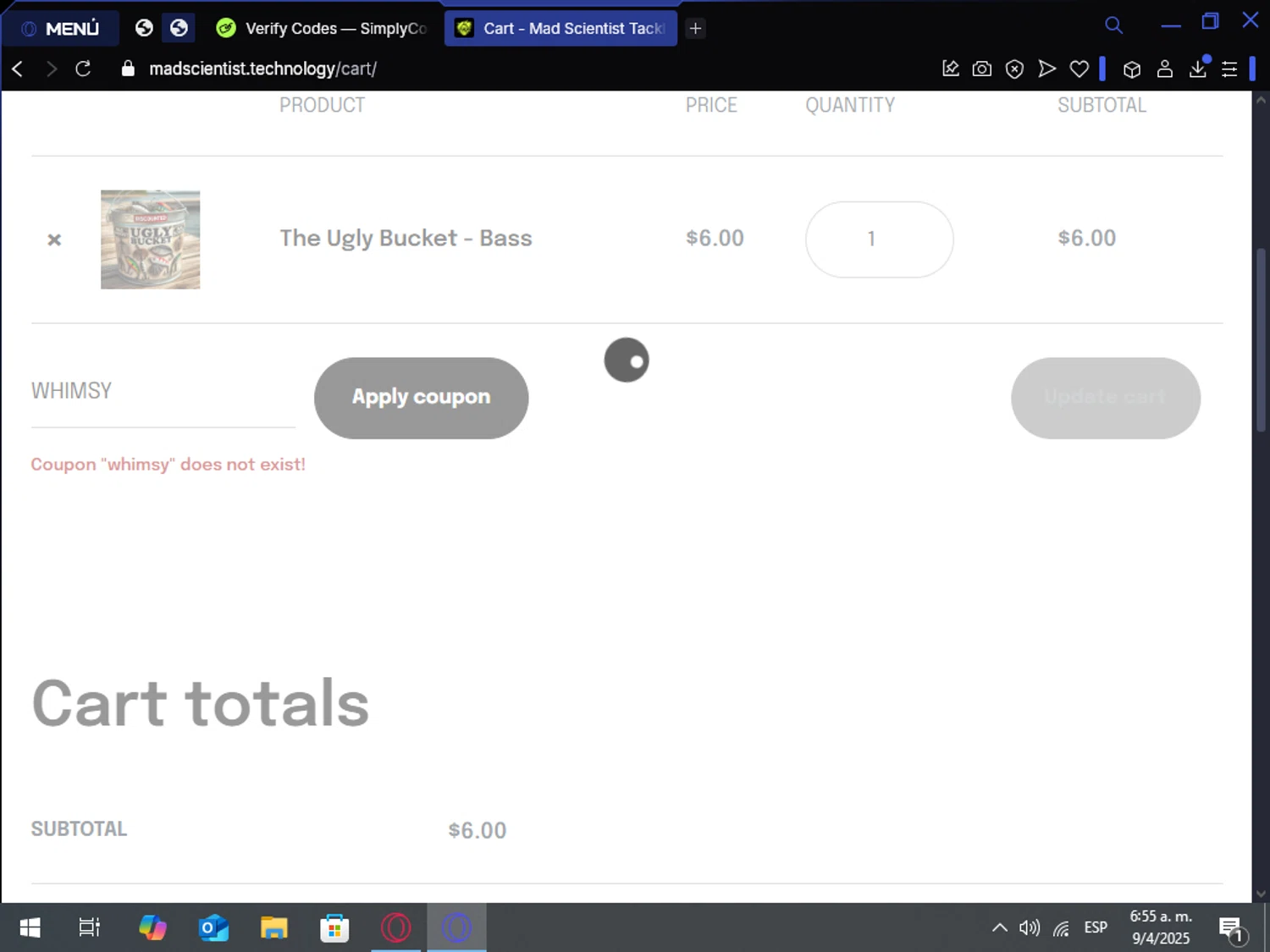 FUNLAB discount code screenshot showing code WHIMSY applied at FUNLAB checkout page. Uploaded by SimplyCodes community member NoblePilot6996 on Apr 9, 2025